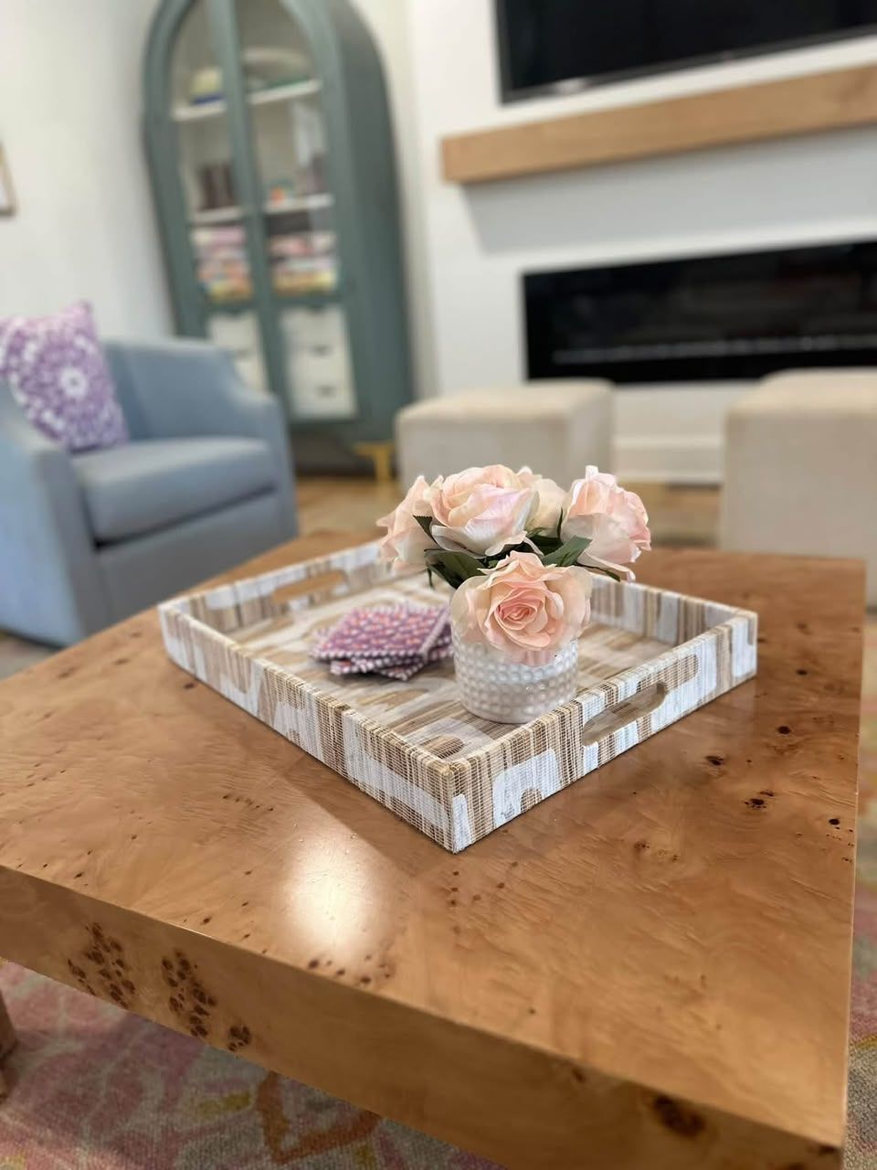 Tidy living room with fresh flowers